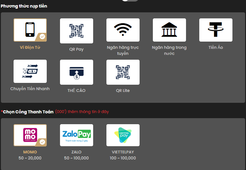 Cổng nạp tiền 12bet