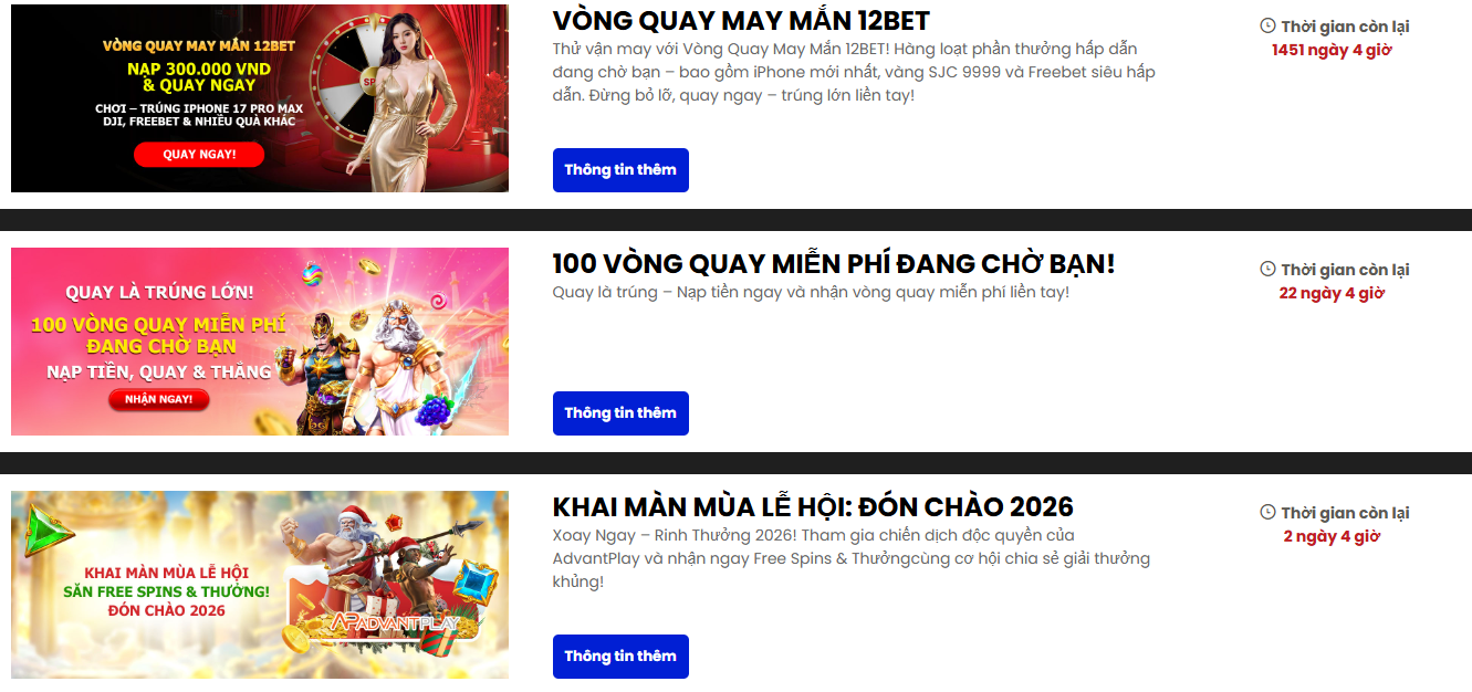 Khuyến mãi 12bet tri ân khách hàng